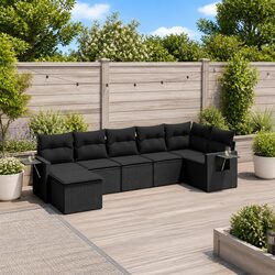 7-Piece Modular Garden Sofa Set in Black Rattan