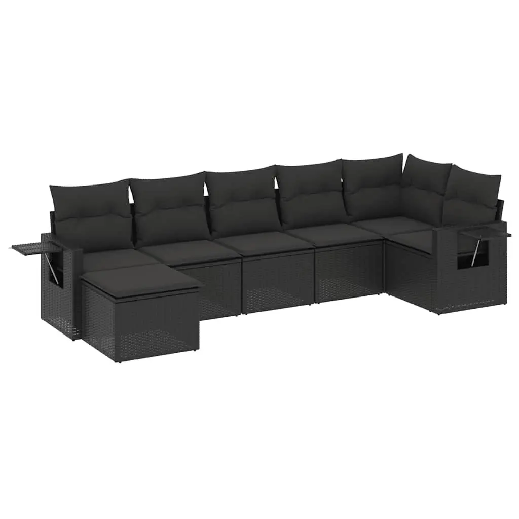 Garden Sofa Set PE Rattan 7 Piece Modular Outdoor Furniture Black