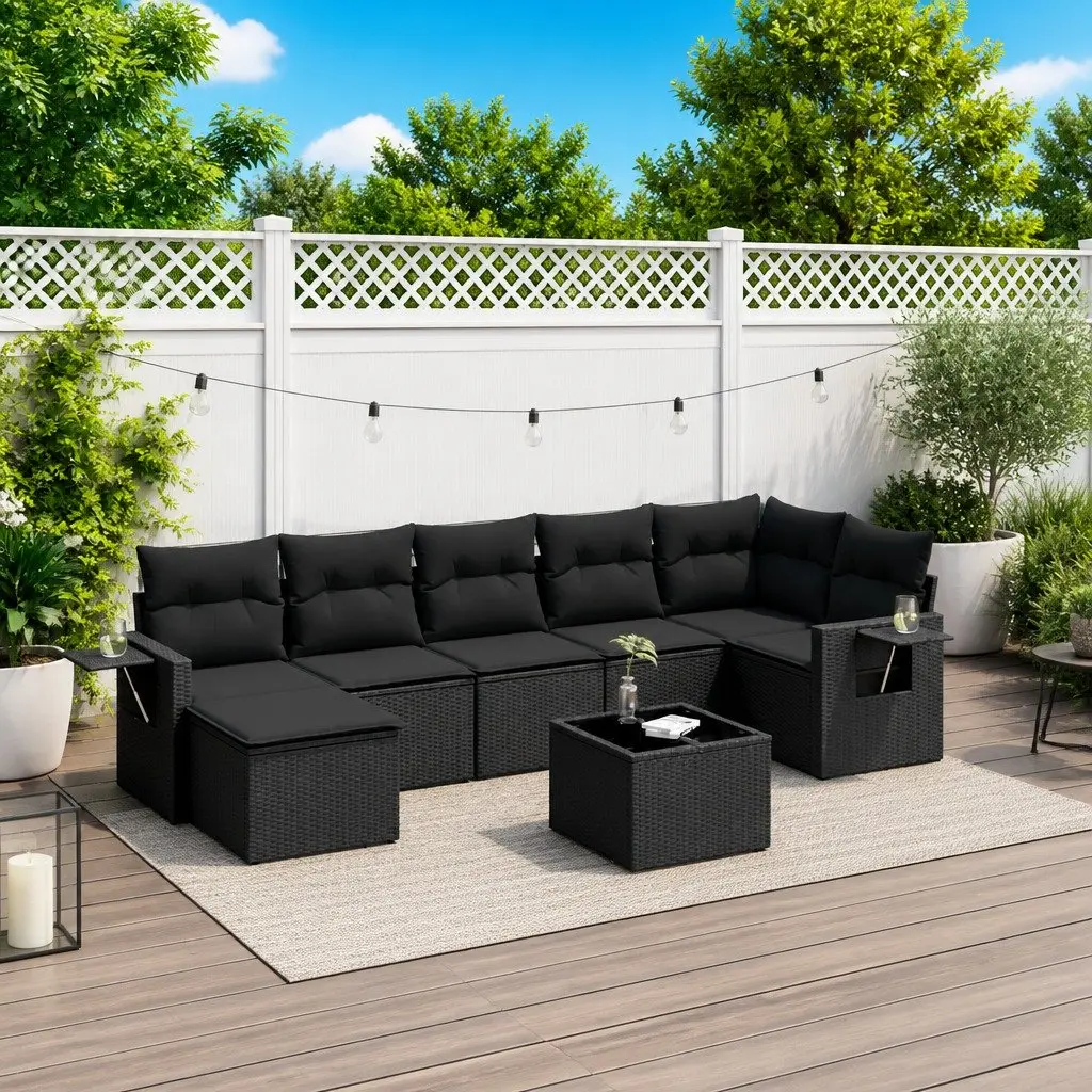 Modular 8 Piece Black Poly Rattan Garden Sofa Set
