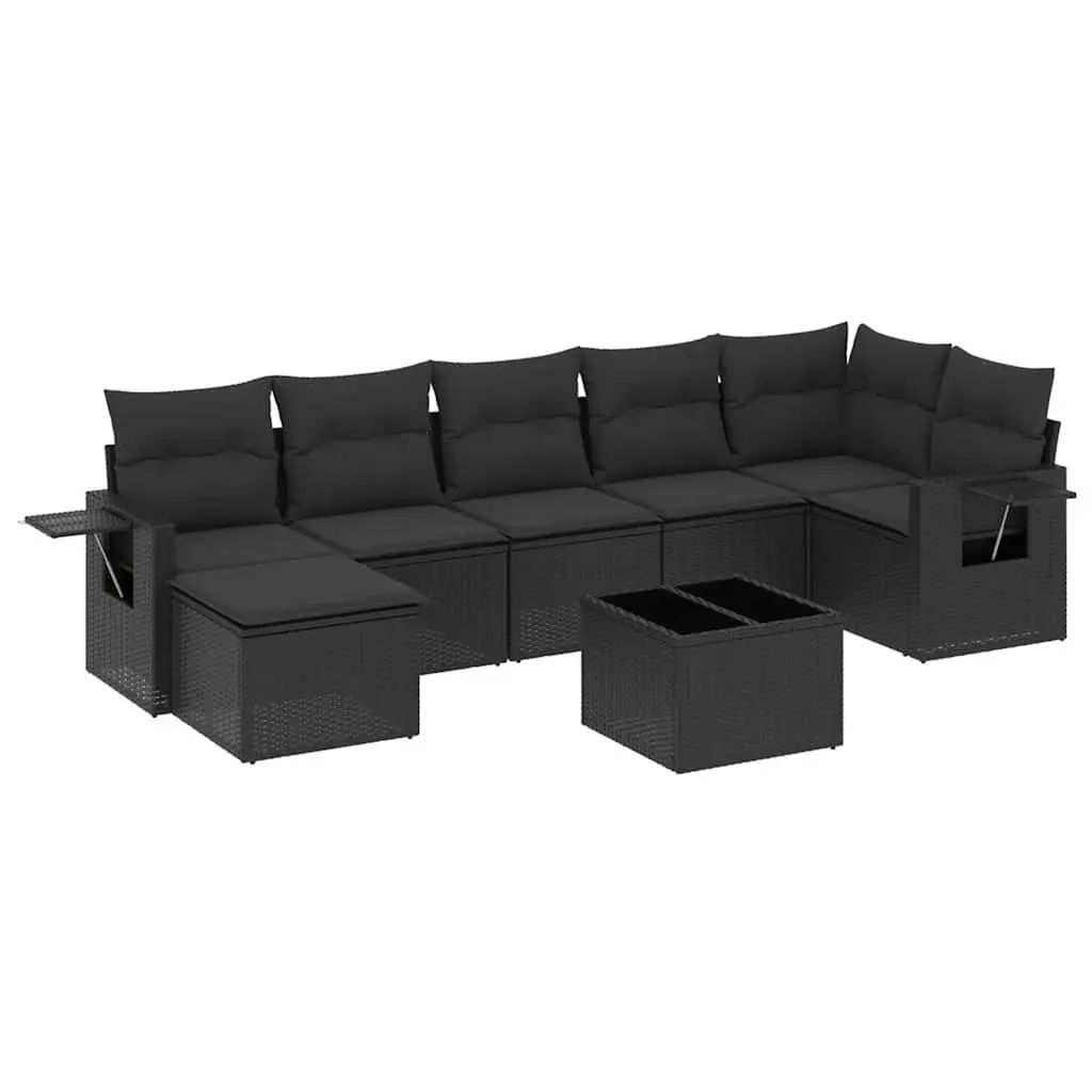 Modular 8 Piece Black Poly Rattan Garden Sofa Set