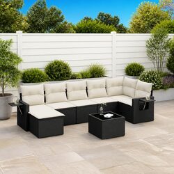 8 Piece Modular Black Poly Rattan Garden Sofa Set