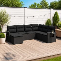 Durable 7 Piece Black Poly Rattan Garden Sofa Set
