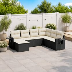 Stylish 7 Piece Black Poly Rattan Garden Sofa Set