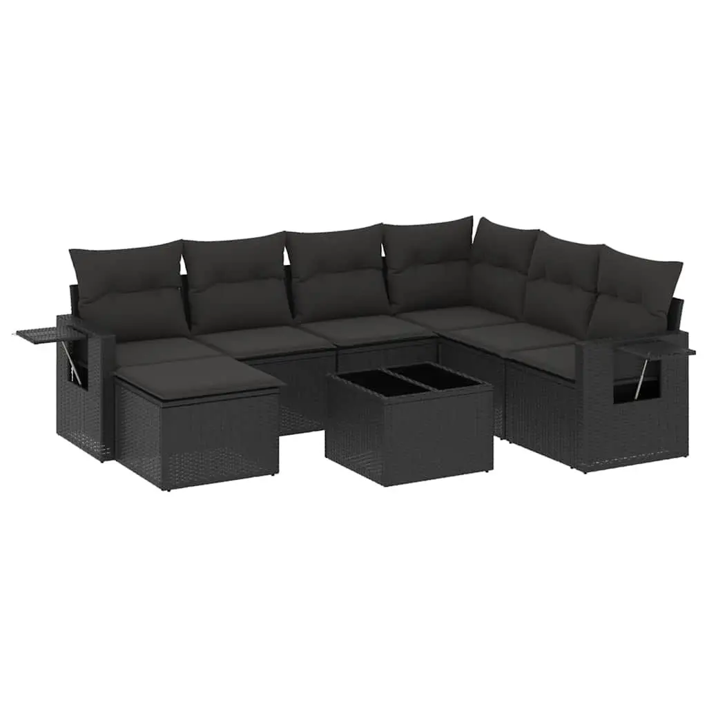 8-Piece Black Poly Rattan Garden Sofa Set