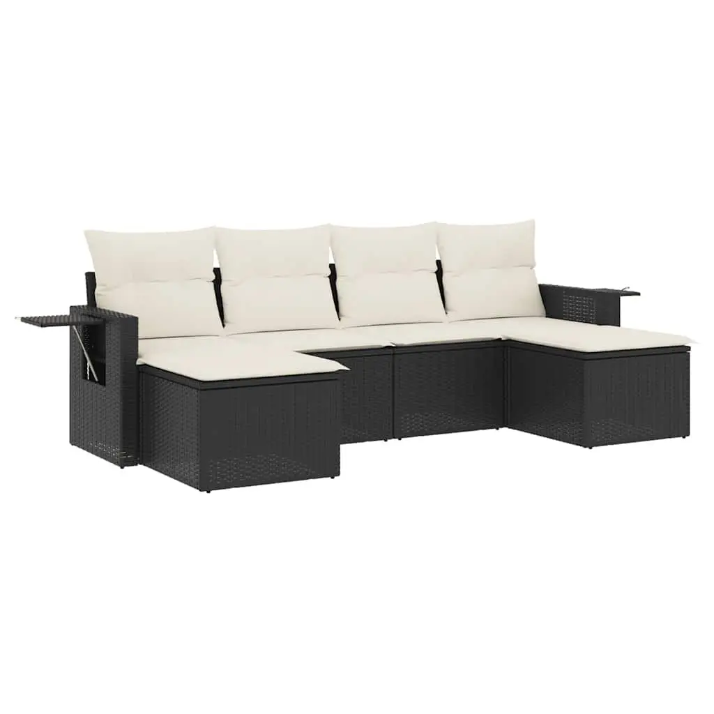 Garden Sofa Set PE Rattan 6 Piece Outdoor Furniture Black Patio Sectional