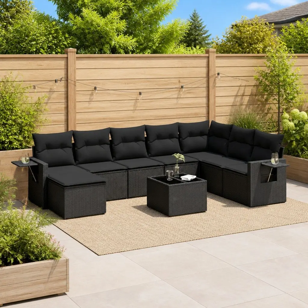 9 Piece Outdoor Modular Sofa Set in Black