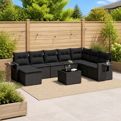 Garden Sofa Set 9 Piece Outdoor Furniture Black Poly Rattan Modular Patio
