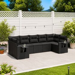 Durable Black Poly Rattan 7-Piece Outdoor Sofa Set