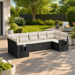 Premium 7 Piece Black Rattan Garden Sofa Set