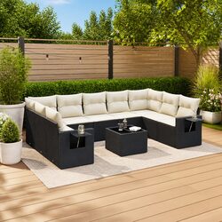 10-Piece Modular Garden Sofa Set in Black Poly Rattan