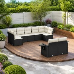 Premium 9 Piece Modular Garden Sofa Set in Black Rattan