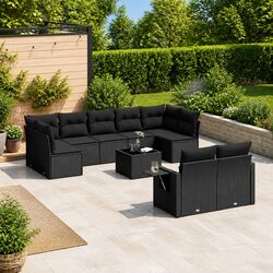 Modular 10 Piece Black PE Rattan Garden Sofa Set