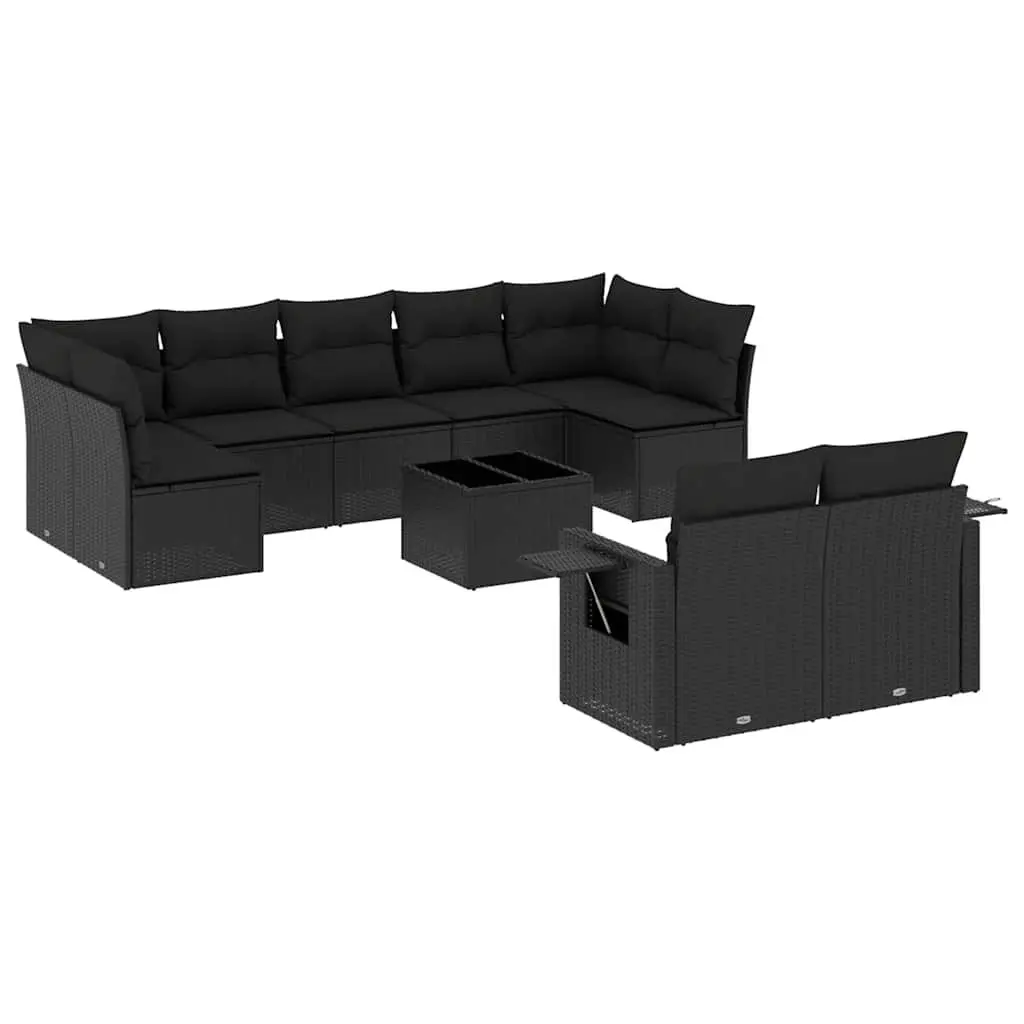 Modular 10 Piece Black PE Rattan Garden Sofa Set