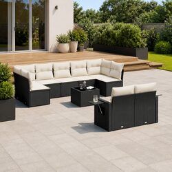 10-Piece Modular Garden Sofa Set in Black Poly Rattan