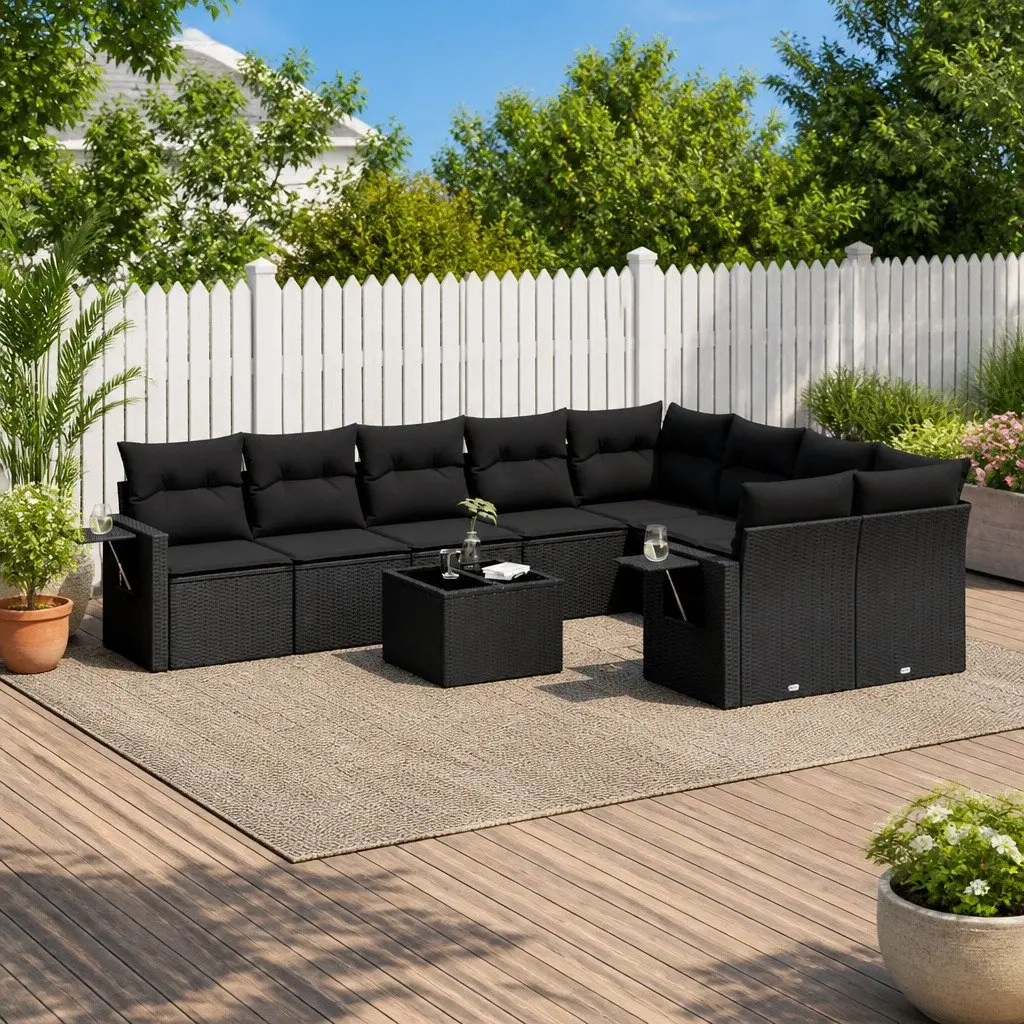 Garden Sofa Set PE Rattan 10 Piece Modular Outdoor Furniture Black