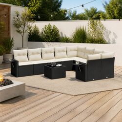 10-Piece Black Modular Garden Sofa Set for Outdoor Spaces