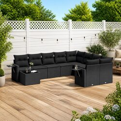 Premium 10-Piece Black Poly Rattan Garden Sofa Set