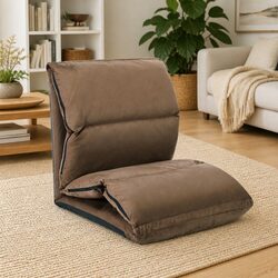 Taupe Folding Floor Chair with Adjustable Recliner