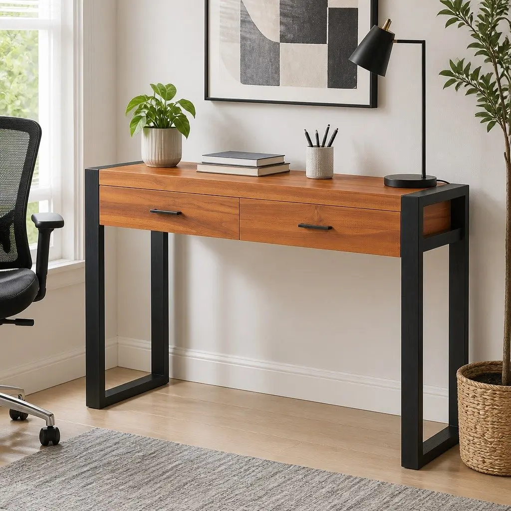 Desk with 2 Drawers 100x40x75 cm Brown Wooden Office Table Storage Furniture