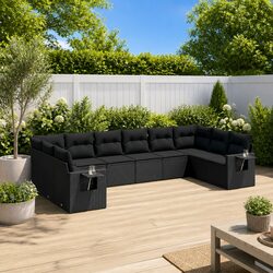 Black Poly Rattan 10 Piece Garden Sofa Set for Outdoor Relaxation