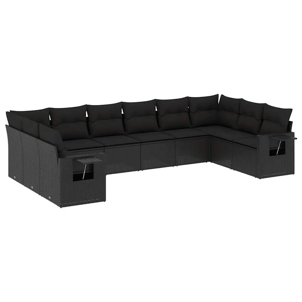 Black Poly Rattan 10 Piece Garden Sofa Set for Outdoor Relaxation