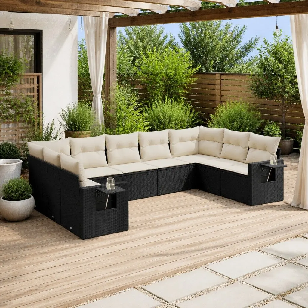 10-Piece Garden Sofa Set Black Poly Rattan