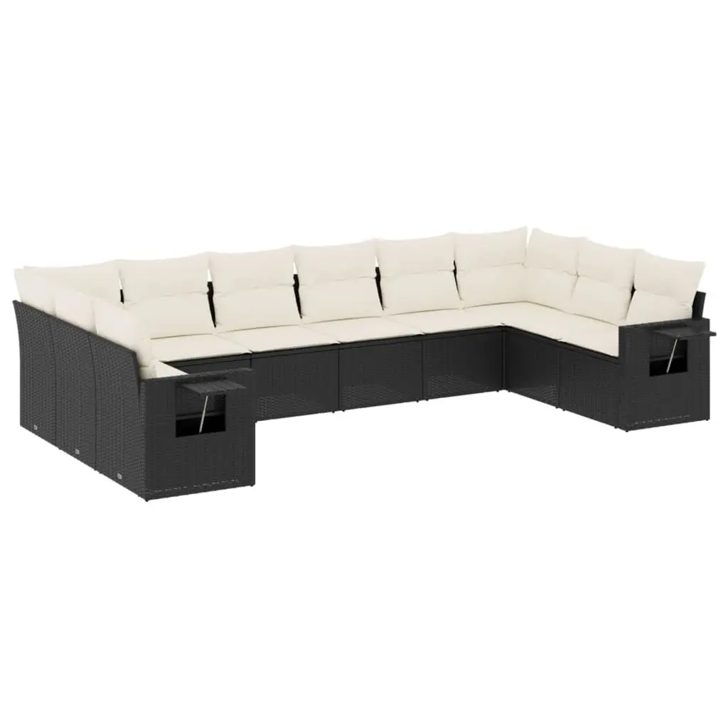 10-Piece Garden Sofa Set Black Poly Rattan