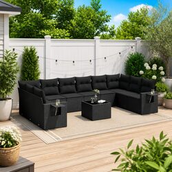Premium 11-Piece Garden Sofa Set in Black Poly Rattan