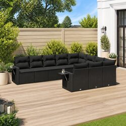 10-Piece Black Outdoor Garden Sofa Set with Cushions
