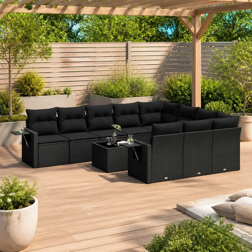 Modular Garden Sofa Set 11 Piece Black Poly Rattan