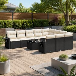 Modular 11-Piece Black Poly Rattan Garden Sofa Set
