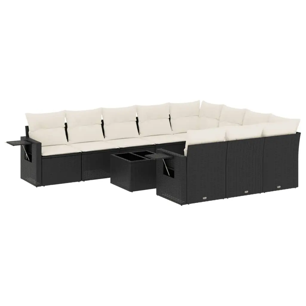 Modular 11-Piece Black Poly Rattan Garden Sofa Set