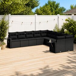 10-Piece Black Poly Rattan Garden Sofa Set