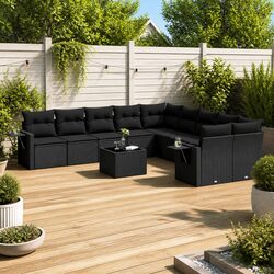 Premium 11-Piece Black Poly Rattan Garden Sofa Set