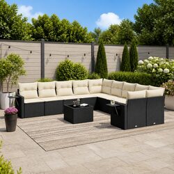 11-Piece Modular Garden Sofa Set in Black Poly Rattan