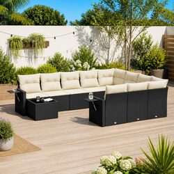 Durable 11-Piece Garden Sofa Set in Black Poly Rattan