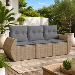 Beige 3 Piece Garden Sofa Set with Cushions for Outdoors