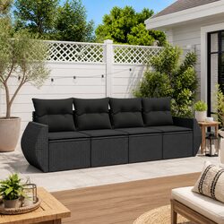 4-Piece Outdoor Garden Sofa Set in Black Poly Rattan