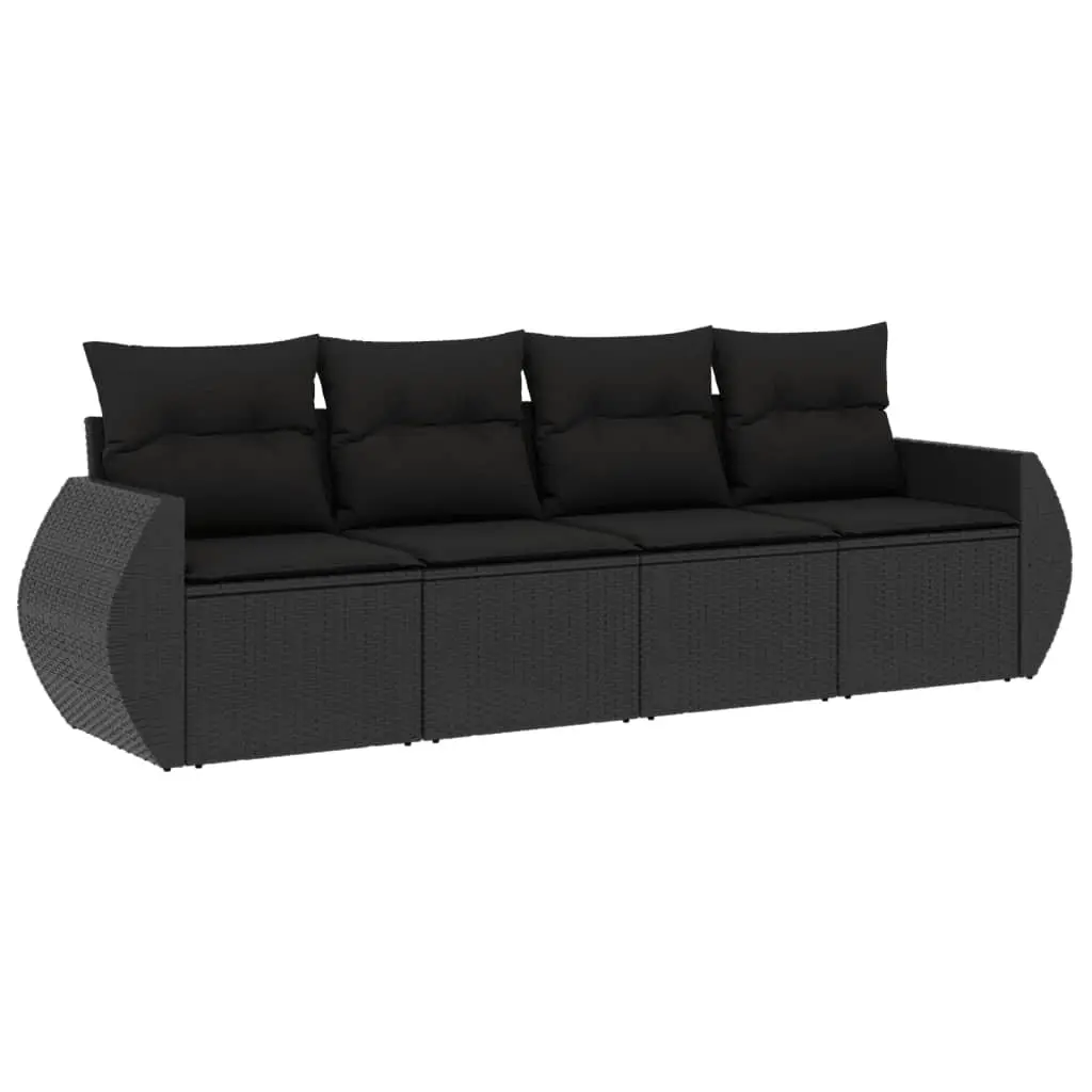 Garden Sofa Set PE Rattan 4 Piece Modular Outdoor Furniture Black