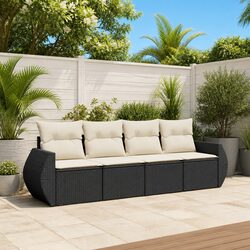 Premium 4 Piece Black Poly Rattan Garden Sofa Set