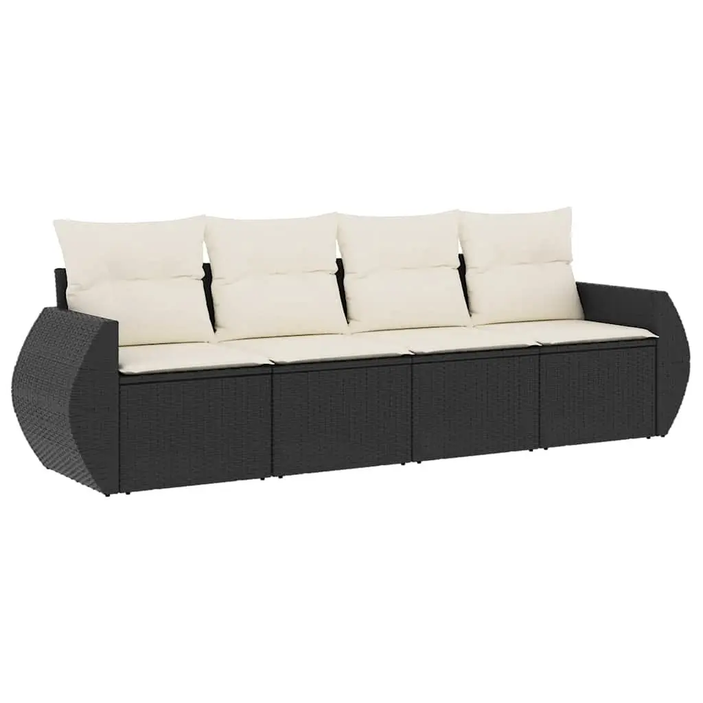 4 Piece Black Poly Rattan Garden Sofa Set
