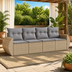 Beige 4 Piece Outdoor Sofa Set with Cushions and Storage