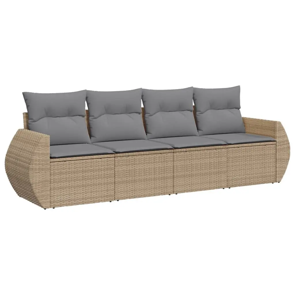 4 Piece Garden Sofa Set PE Rattan Beige Outdoor Furniture