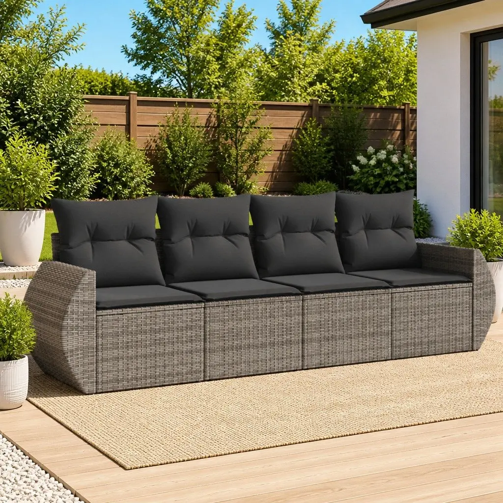 4 Piece Garden Sofa Set PE Rattan Grey Outdoor Furniture Patio Seating