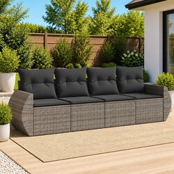 Durable 4 Piece Grey Poly Rattan Garden Sofa Set