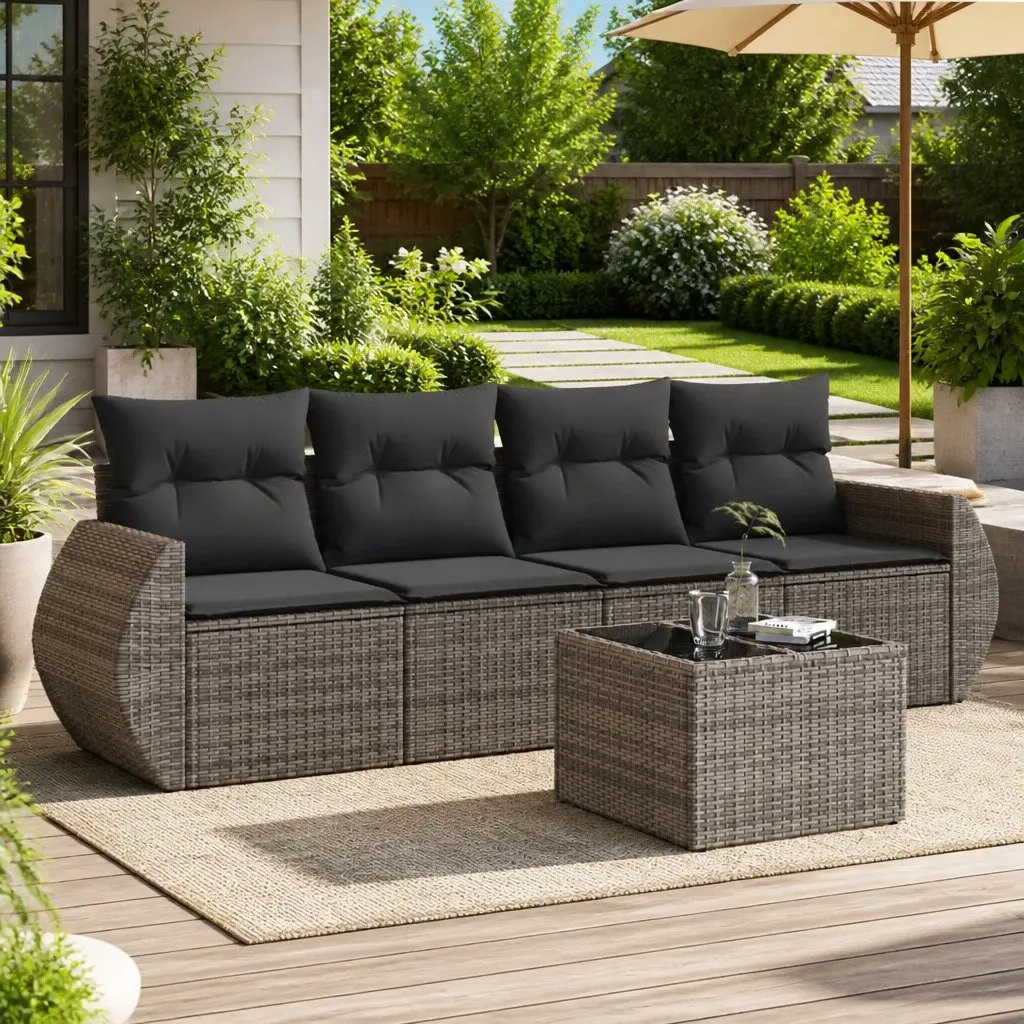 Garden Sofa Set PE Rattan 5 Piece Outdoor Furniture Grey Patio Lounge