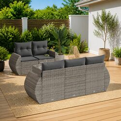 6 Piece Grey Poly Rattan Garden Sofa Set for Outdoors