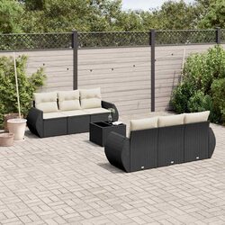 Durable 7 Piece Black Poly Rattan Garden Sofa Set