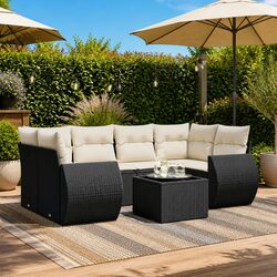 Premium 7 Piece Black Poly Rattan Garden Sofa Set
