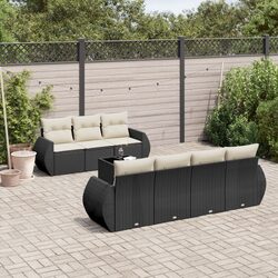 Durable 8-Piece Black Poly Rattan Garden Sofa Set
